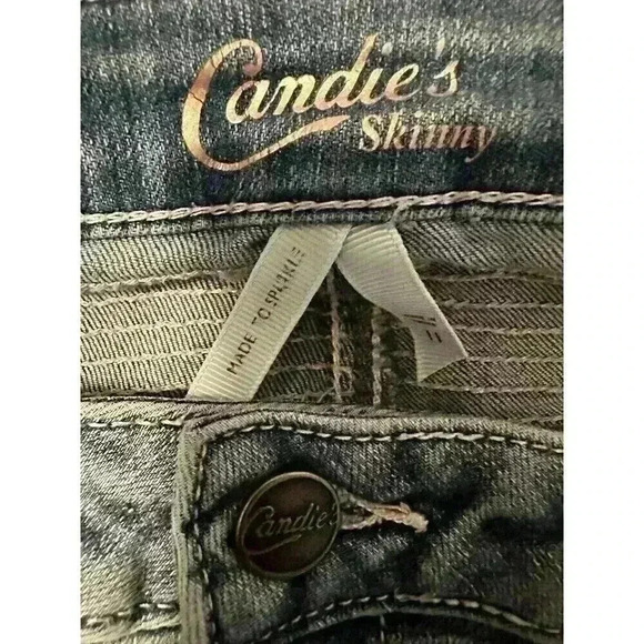 Candies Moto Skinny Jeans Size 11 Juniors Y2K Pink Moto Stripe Zip Ankle - Picture 5 of 8